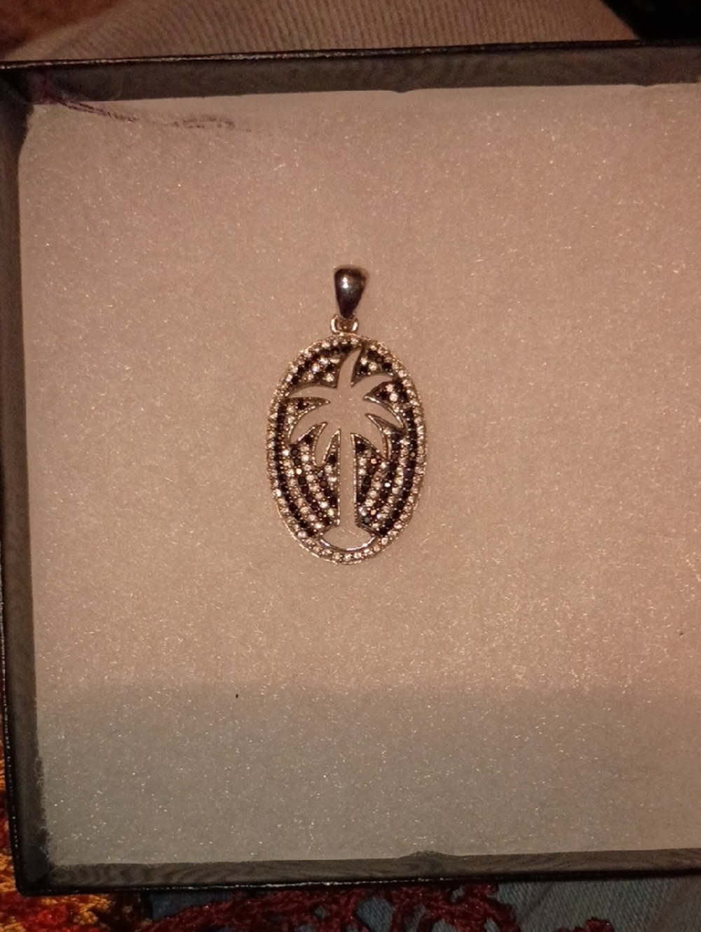 Effy Silver Palm Tree Oval Pendant with Pavé Accents